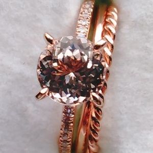 Morganite & Diamond Ring 14k Rose Gold Wedding Set
